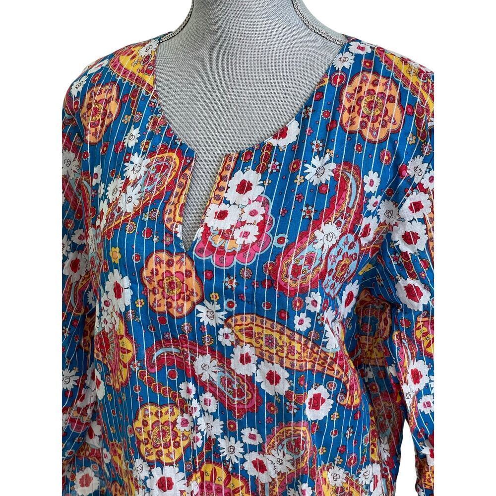 Flowers Brand Swimsuit Coverup Multi-colored Stripes 100% Cotton Women's SZ M/L - Picture 2 of 6